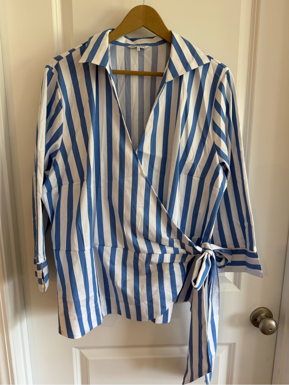 Foxcroft- Salina Plus Springtime Stripe 3/4 Sleeve Shirt - Picture 5 of 15
